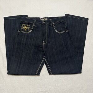 Evolution In Design Mens Dark Blue W/Yellow Contrast Stitch Jeans 36x34 NWOT